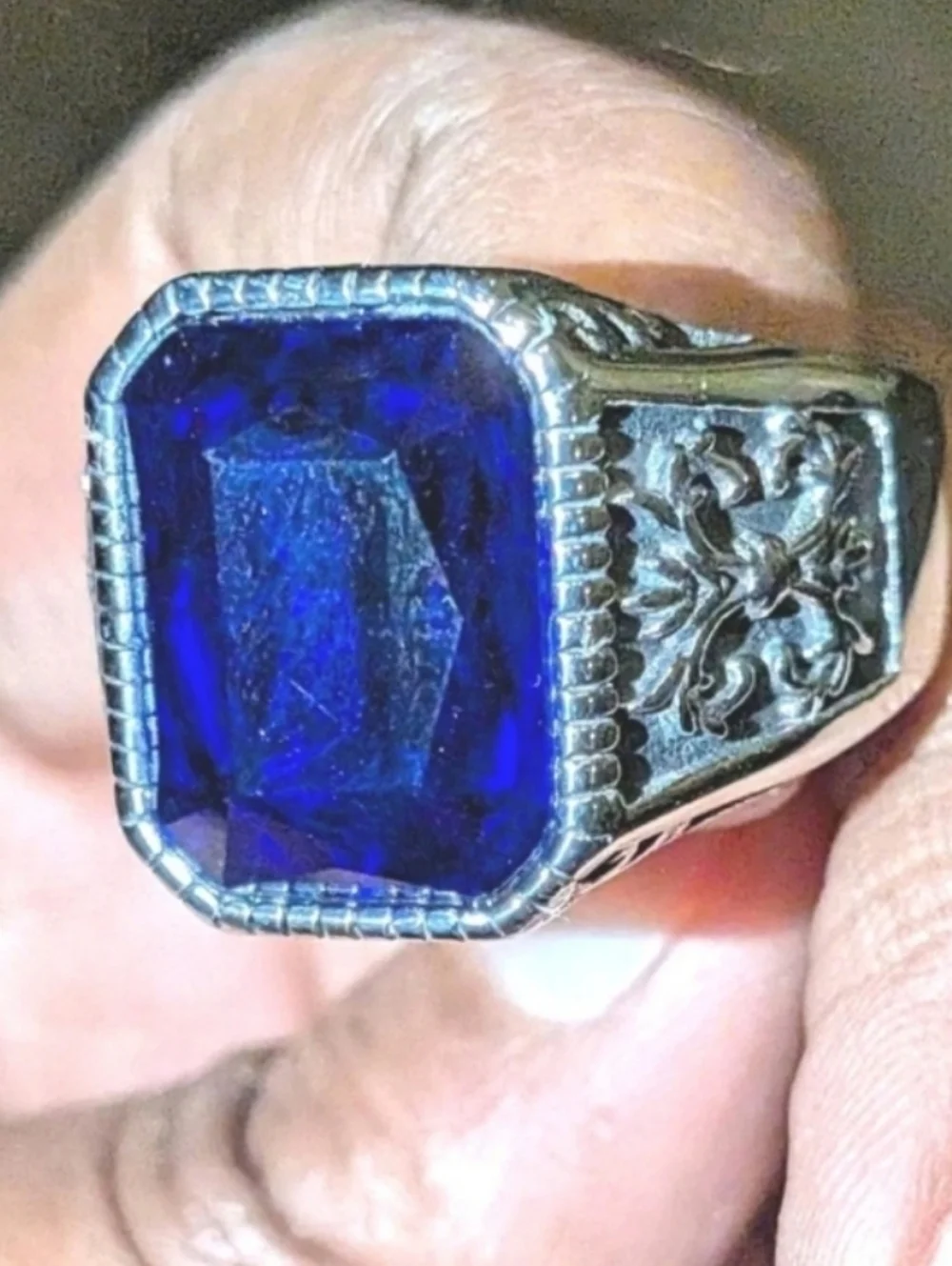 Retro Viking 5ct Lab Created Blue Sapphire Men's Ring 14k Silver Plated Sz 13